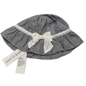 Janie and Jack Baby Girl Hat Size 6 to 12 Months Striped Black White Bow Sun Hat